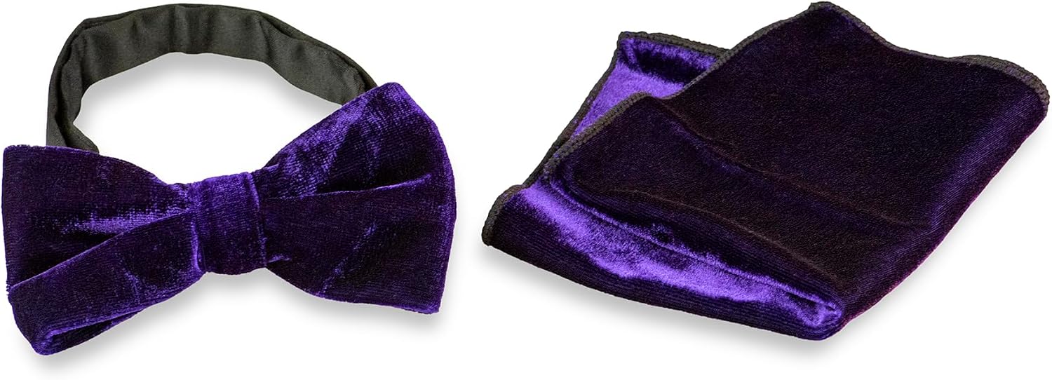 Vesuvio Napoli Bow Tie Handkerchief Set VELVET Fabric Solid Colors BowTie Hanky Pocket Square