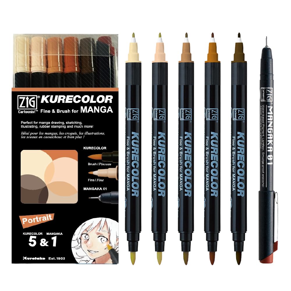 Amazon.com: Kuretake Zig Cartoonist KURECOLOR Fine&Brush Portrait