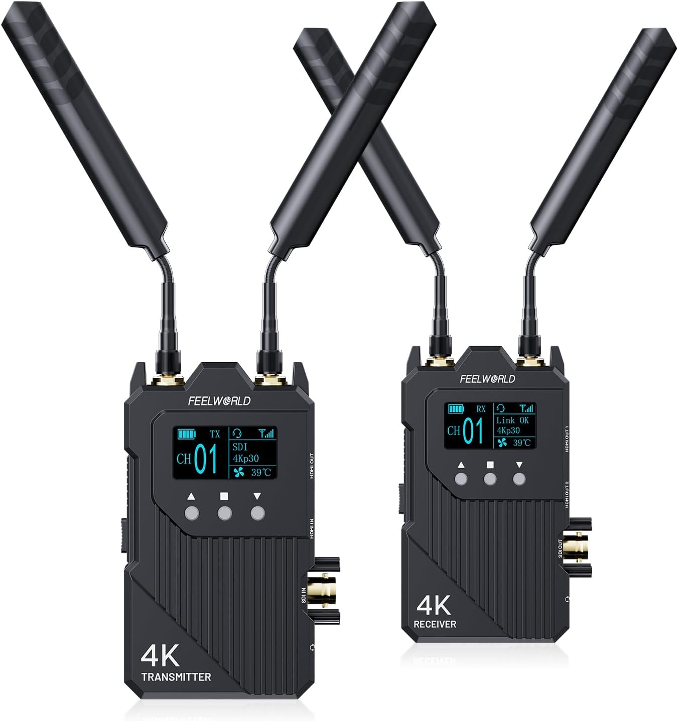 FEELWORLD WT1S 4K Wireless Video Transmission System - SDI + Dual HDMI, 1000ft Range, 0.08s Low Latency, Full Duplex Intercom for Live Streaming & Professional Video Production