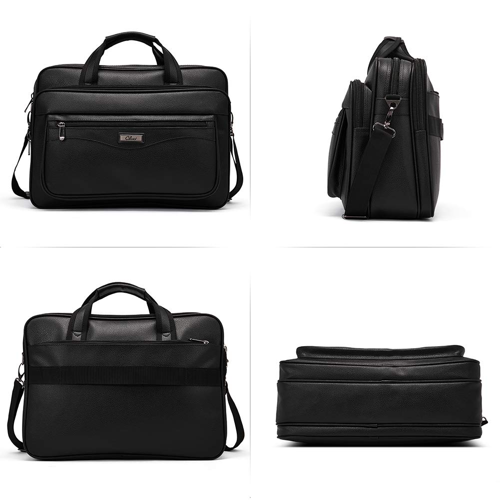 CLUCI Homme Cuir Porte-Documents Grande Capacité 15.6'' Sac d'ordinateur Portable Sac d'épaule de Voyage de Business Noir