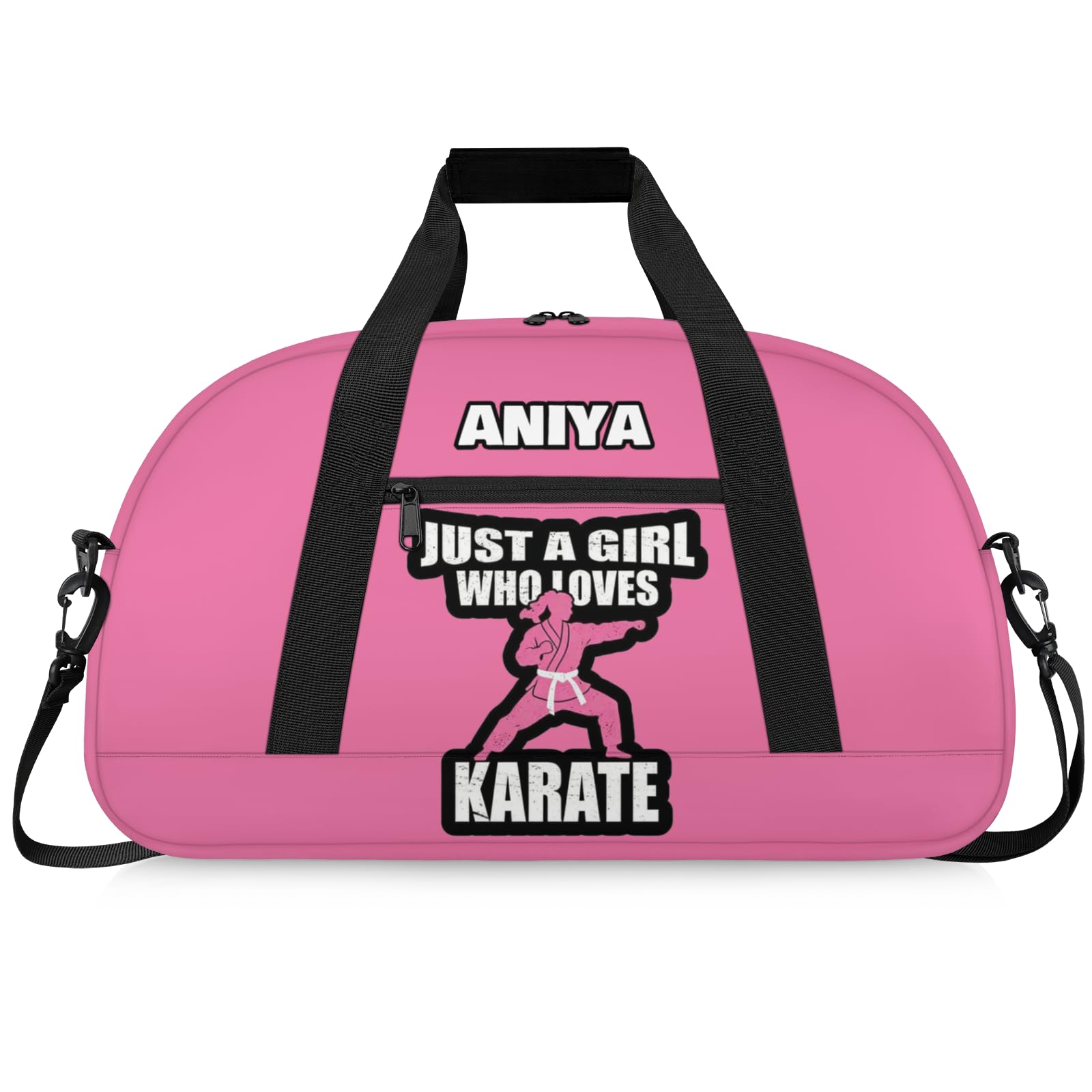 Martial Arts Training Duffle Bag | Personalised Taekwondo Karate Boxing Gym Bag for Men & Kids | Custom Name Water-Resistant Sports Holdall for Gear & Gloves, Karate Pink