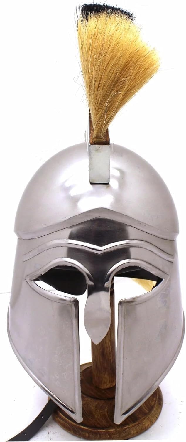 Medieval Warrior 18G Steel Greek Corinthian Armor Helmet with Wooden Stand