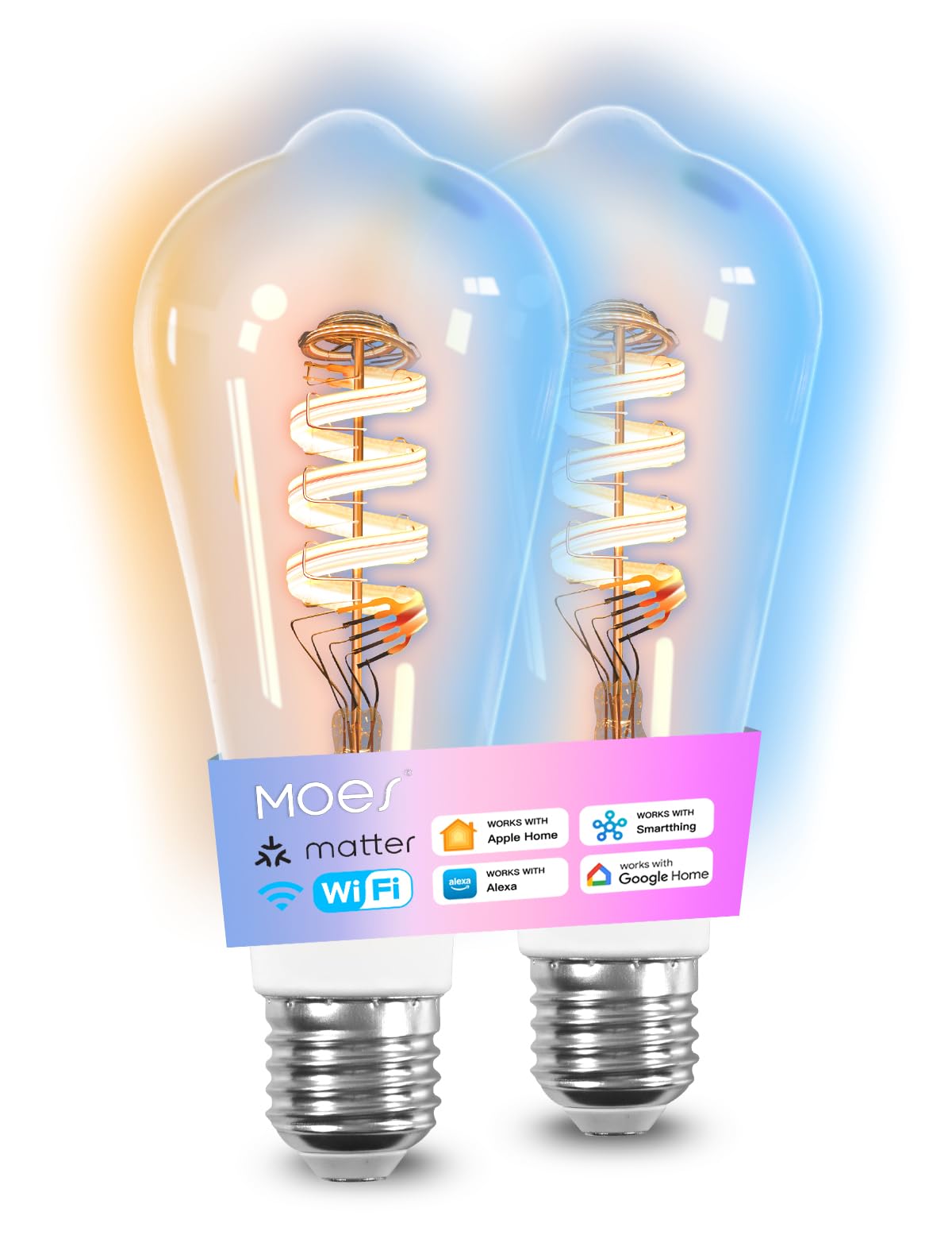 MOES Matter WiFi Lampadina intelligente RGB E27 compatibile con Alexa | Google Home, Apple Home, 5W 400LM 2700K-6500K RGB dimmerabile 16 Milioni di Colori, 2.4GHz