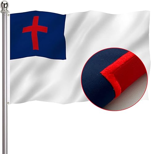 Bandera bordada de cruz cristiana de Jesús 3 x 5 para exteriores, banderas cristianas de colores vivos, banderas de poliéster resistentes con 2