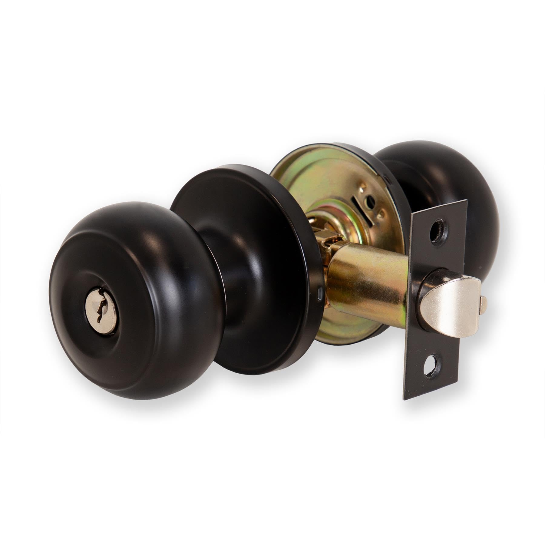 Xfort Matt Black Bello Entrance Knob Set Door Knob With Lock For Internal Wooden Doors, Complete Set With Tubular Latch And Keys Size 3