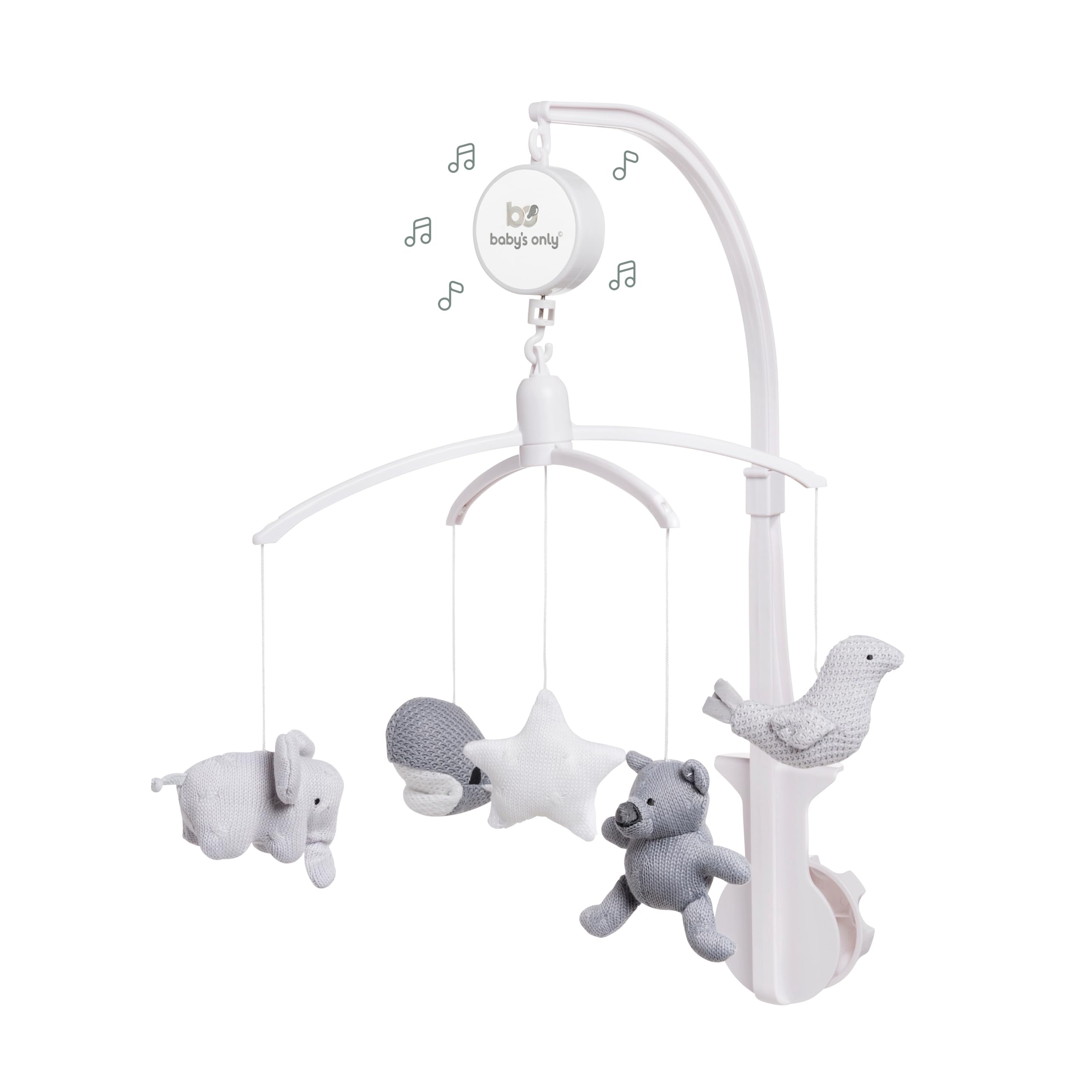 Baby Only - Musical Mobile - Cot, Baby Crib, Playpen Mobiles - with Music - for Boys and Girls - Silver-Grey/Grey/White