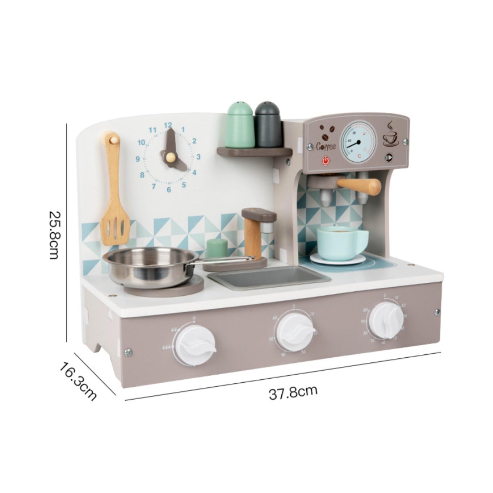 Cucina Giocattolo Bambini Set Cucina Giocattolo Piano Cottura Lavandino Stazione Caffè Legno Acciaio Orologio E Dettagli Deposito Adatta per Gioco Collaborativo Attività Prescolare Casa