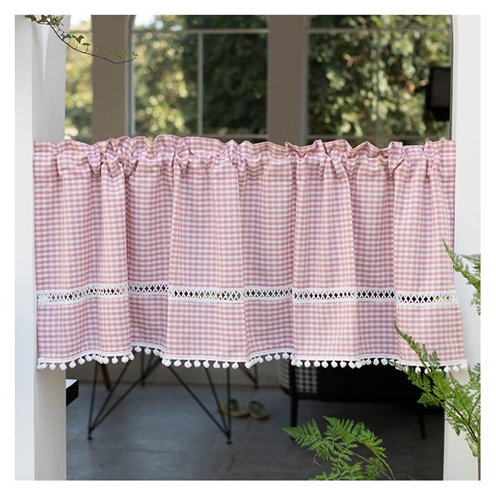 Scheibengardine Landhaus | Rot-Grün Karomuster Mit Spitze | 90x45 Cm | Blickdicht | Für Küche, Wohnzimmer, Bistro