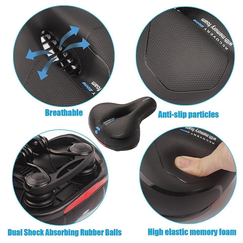 Image of LUVINA Universal Bike Seat Cushion, Wide Soft Bicycle Saddle with Dual Shock Absorber, Waterproof PU Leather & Reflective Backlight, Comfort Memory Foam Cycle Seat (Bike Seat (25x20x10cm))