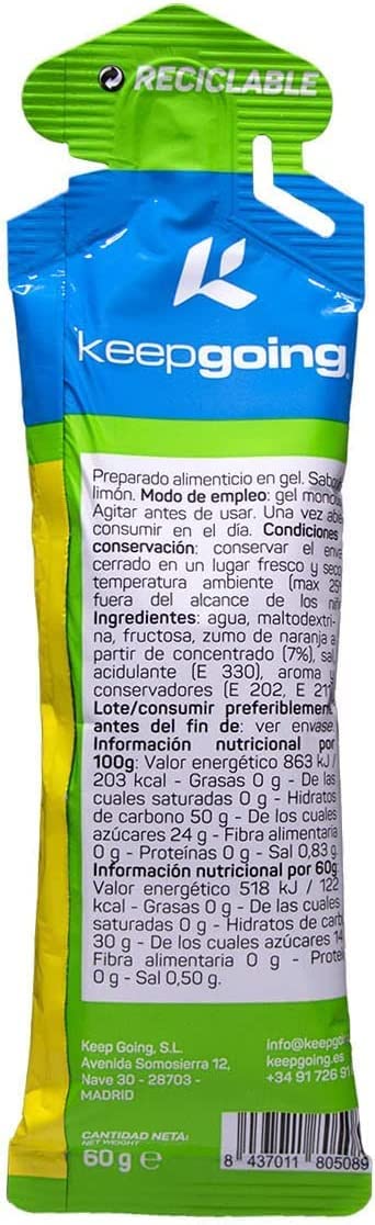 Keepgoing Gel Energético EnergyPro | Geles Energéticos Ciclismo | Geles Energéticos Running | Gel Energético con Cafeína | Energy Gel (Limón, 12 unidades)