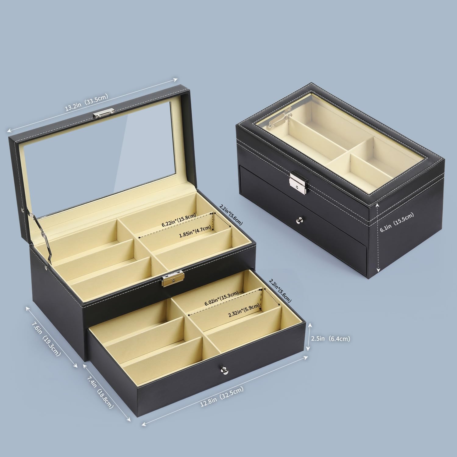 AUTOARK Leather 12 Piece Eyeglasses Storage and Sunglass Glasses Display Drawer Lockable Case Organizer,Black,AW-023
