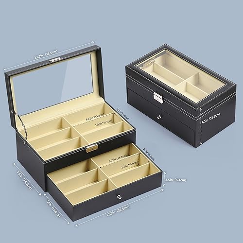 Miniatura 2 de AUTOARK Organizador de cuero de 12 piezas para lentes y gafas de sol cajón con cerradura para cajones color negro AW-023