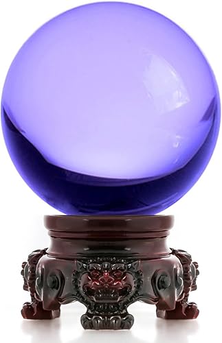 Amlong Crystal bola de cristal de 3 pulgadas (80 milímetros) con base de secoya con diseño de león