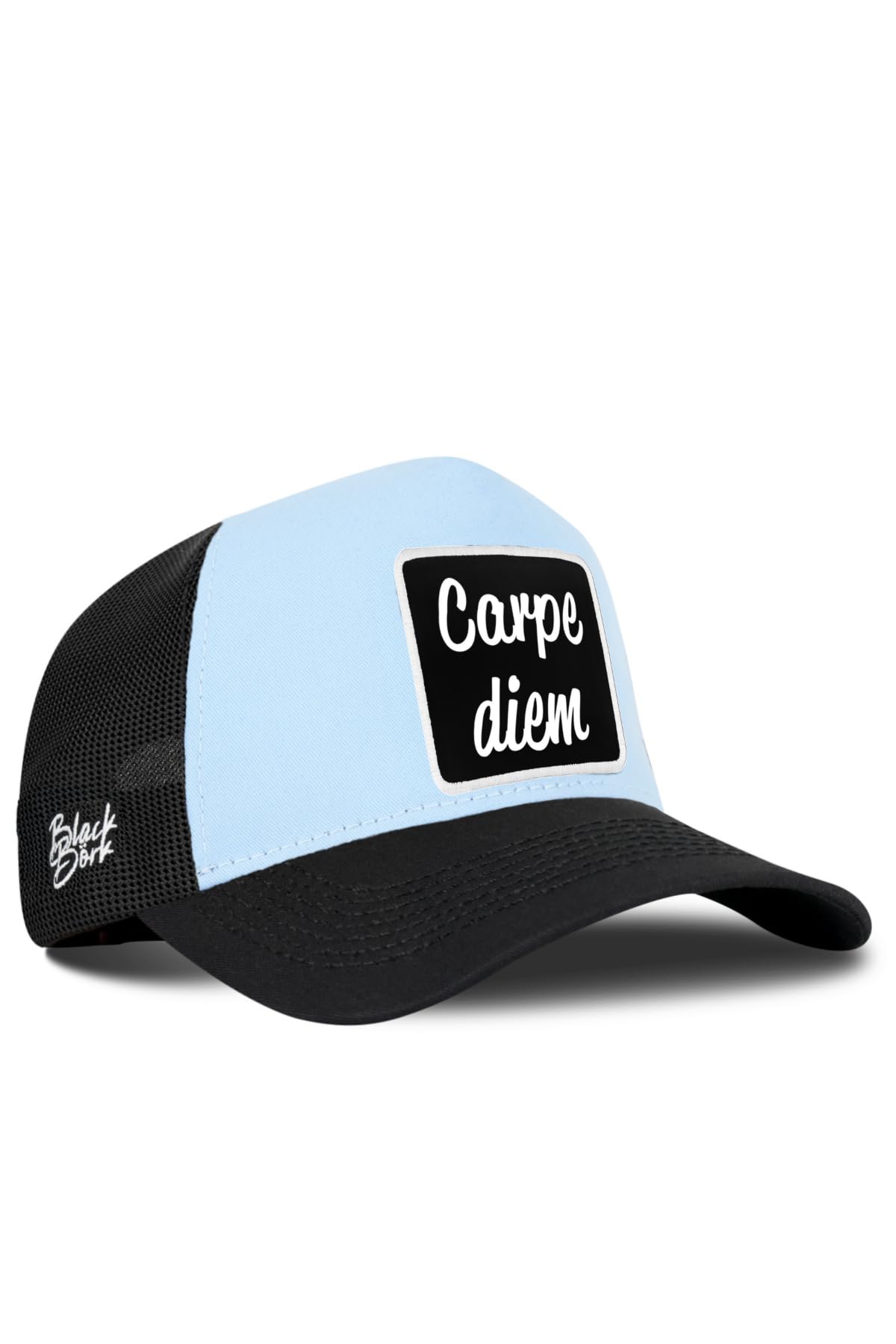 Gorra de Trucker Premium Negro - Azul Hielo con Parche Carpe Diem