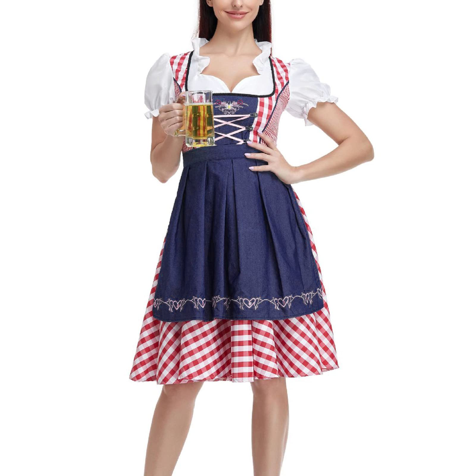Women's Oktoberfest Outfit 3 Pieces Plaid Dirndldress with Apron Dirndl for German Beer Festival Outfits Bavarian Costumes for Bavarian Beer Carnival Party