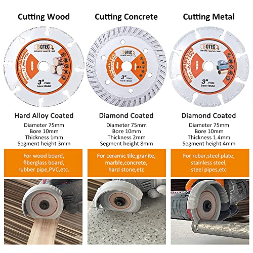 Bgtec Diamond Cutting Blade,3Pcs 3In/75Mm X 3/8In/10Mm Arbor Circular Saw Blade For Wood Metal Concrete Angle Grinder #TOP2