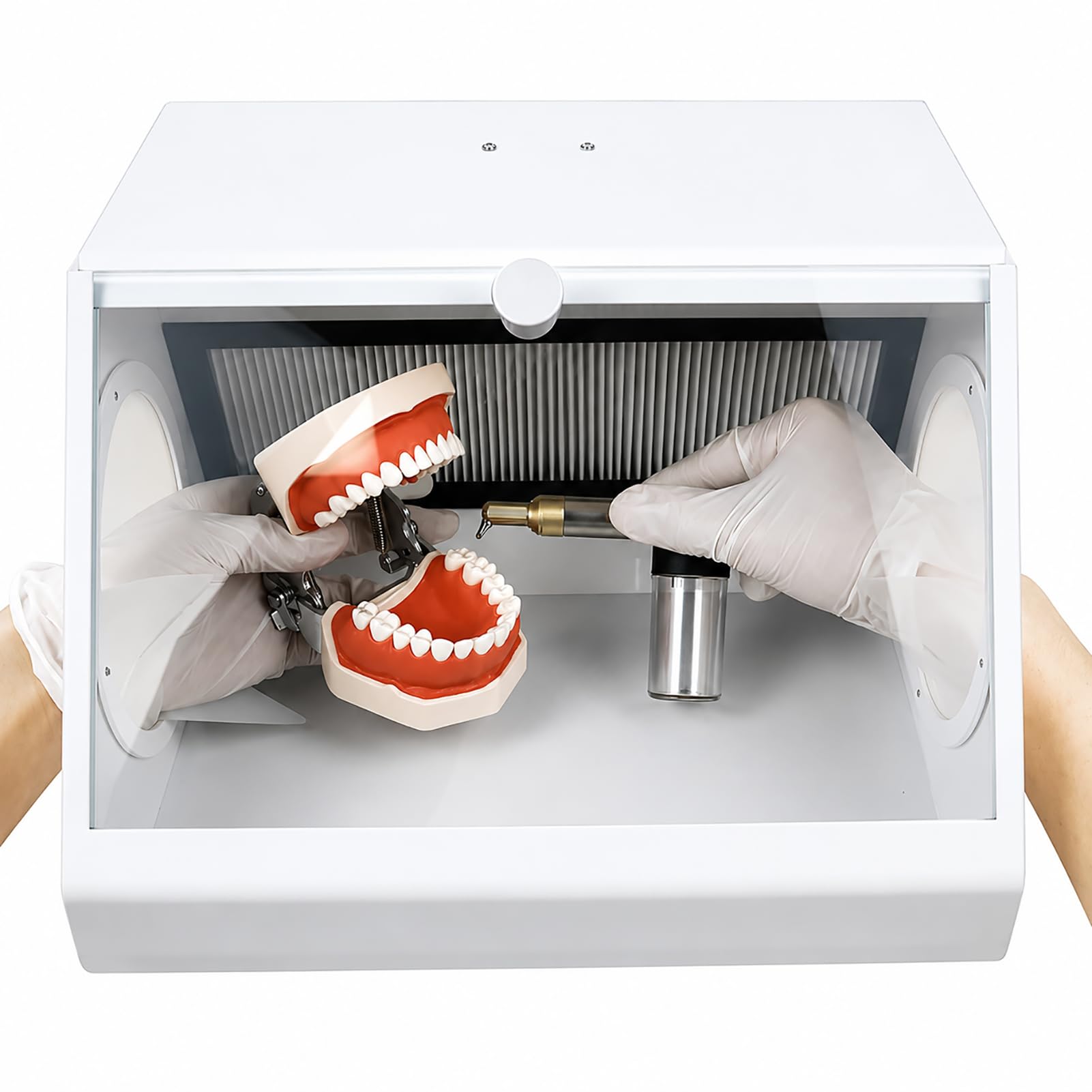 Huachorial Sandblasting Dust-Proof Case with Vacuum Extractor & LED, Dust-Proof Box Design, Built-in Air Extraction and Filter Device, Prevent Dust Escape, Suitable for Dental Lab Grinding, Polishing