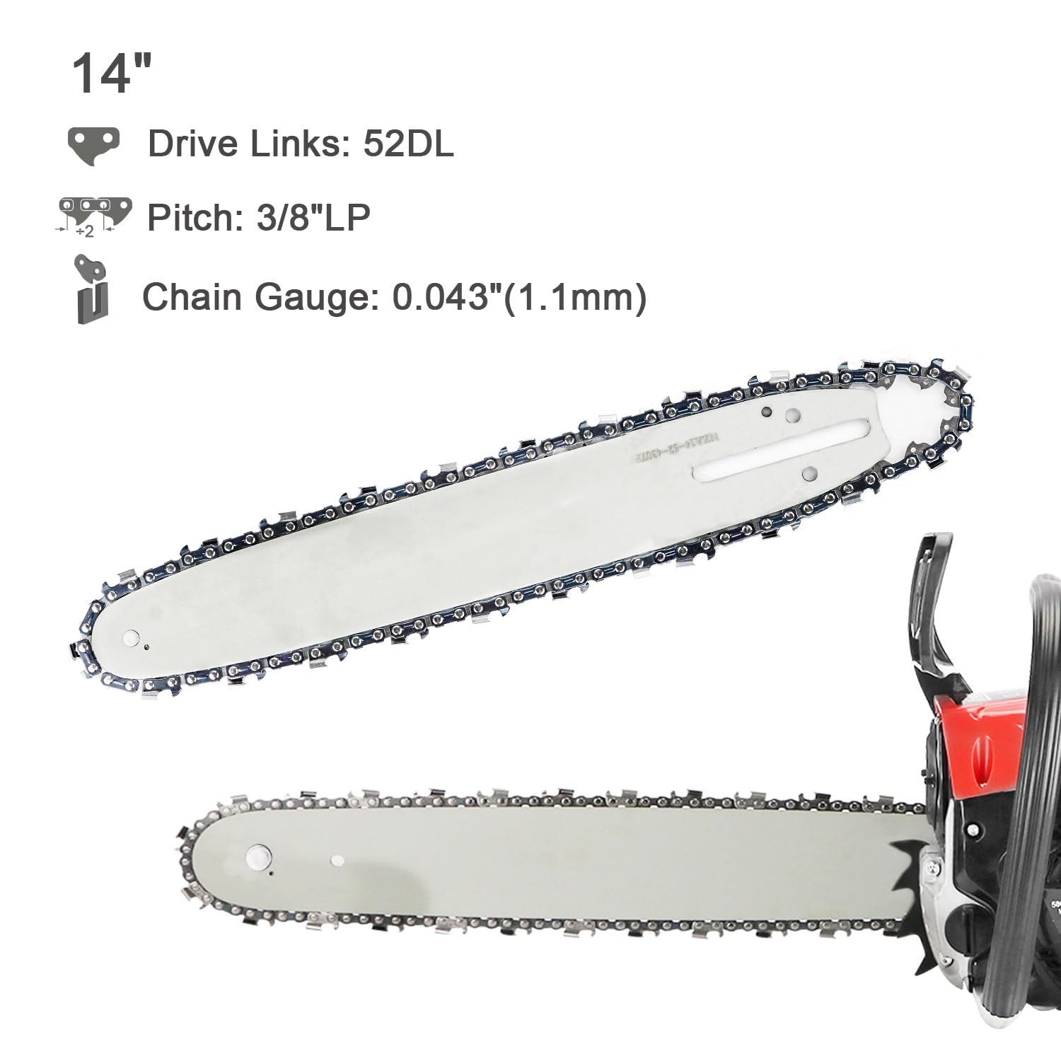4 Stück Sägekette + Schwert 35cm(14") 3/8"LP 52 Treibglieder 1.1mm Profi Kette Passend für Diverse Motorsäge Kettensäge, Kompatibel mit Oregon, Bosch, Dolmar, Homelite, Echo, Makita usw.