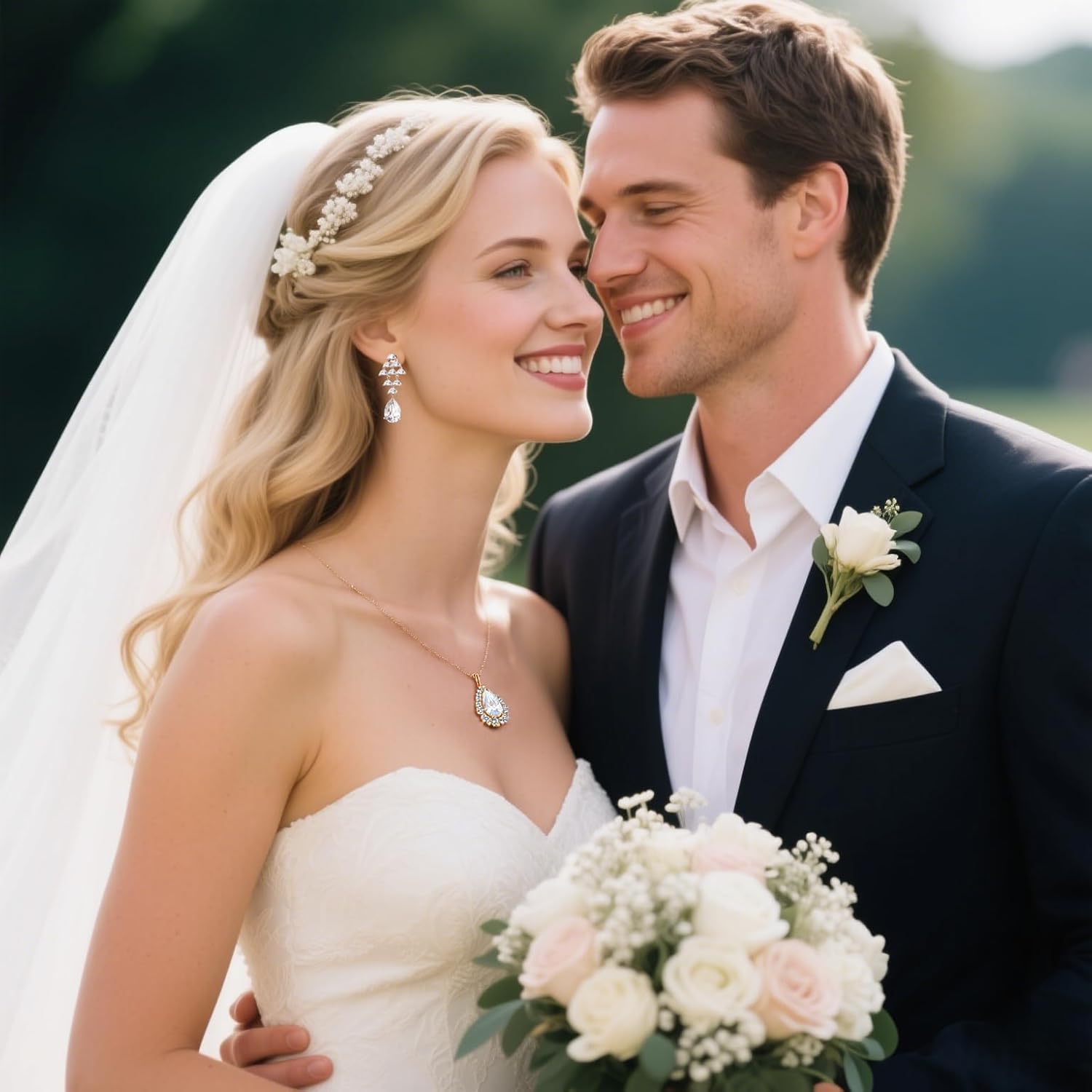 Blue/Green/Red/White Cubic Zirconia Waterdrop Gamstone Pendant Necklace for Women for Gift. - Image 2