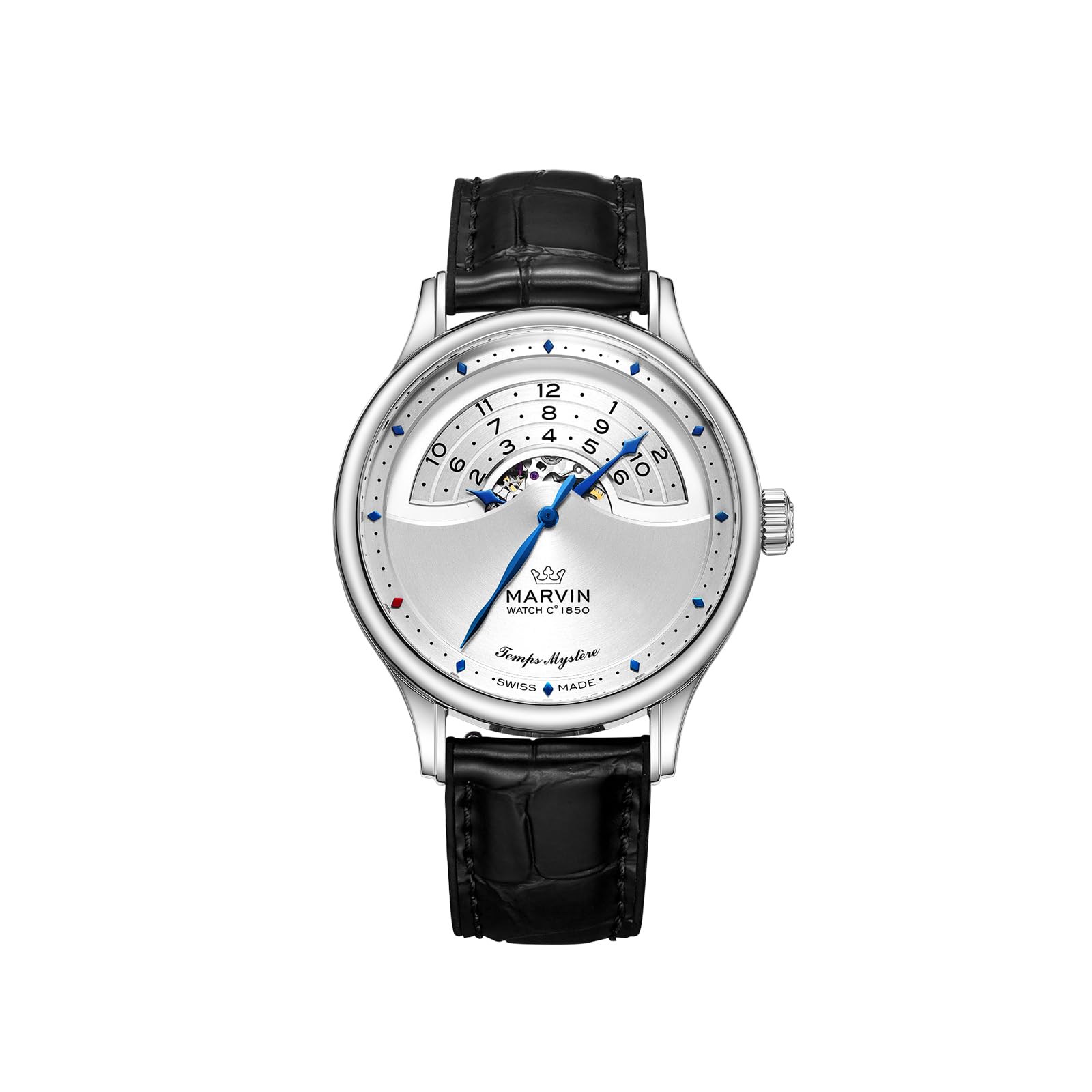 marvin Automatic Watch Swiss Movement Mechanical Luxury Watches for Men in Stainless Steel with Rubber and Italian Cowhide Band and Sapphire Glass Dial,50M Waterproof, Gray,