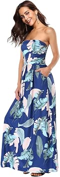 Womens Hawaii Beach Casual Party Maxi Dress Navy Banana Leaf, S