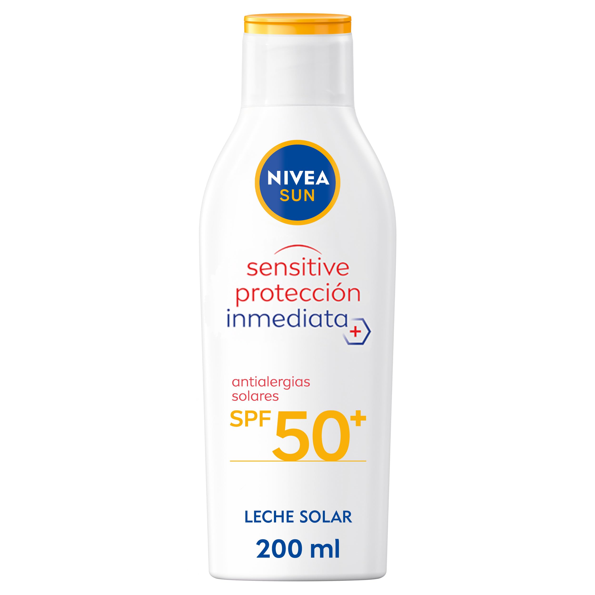 NIVEA SUN Sensitive Protección Inmediata Antialergias Solares Leche Solar FP 50+ (1 x 200 ml), protector solar no graso para piel sensible, crema solar resistente al agua