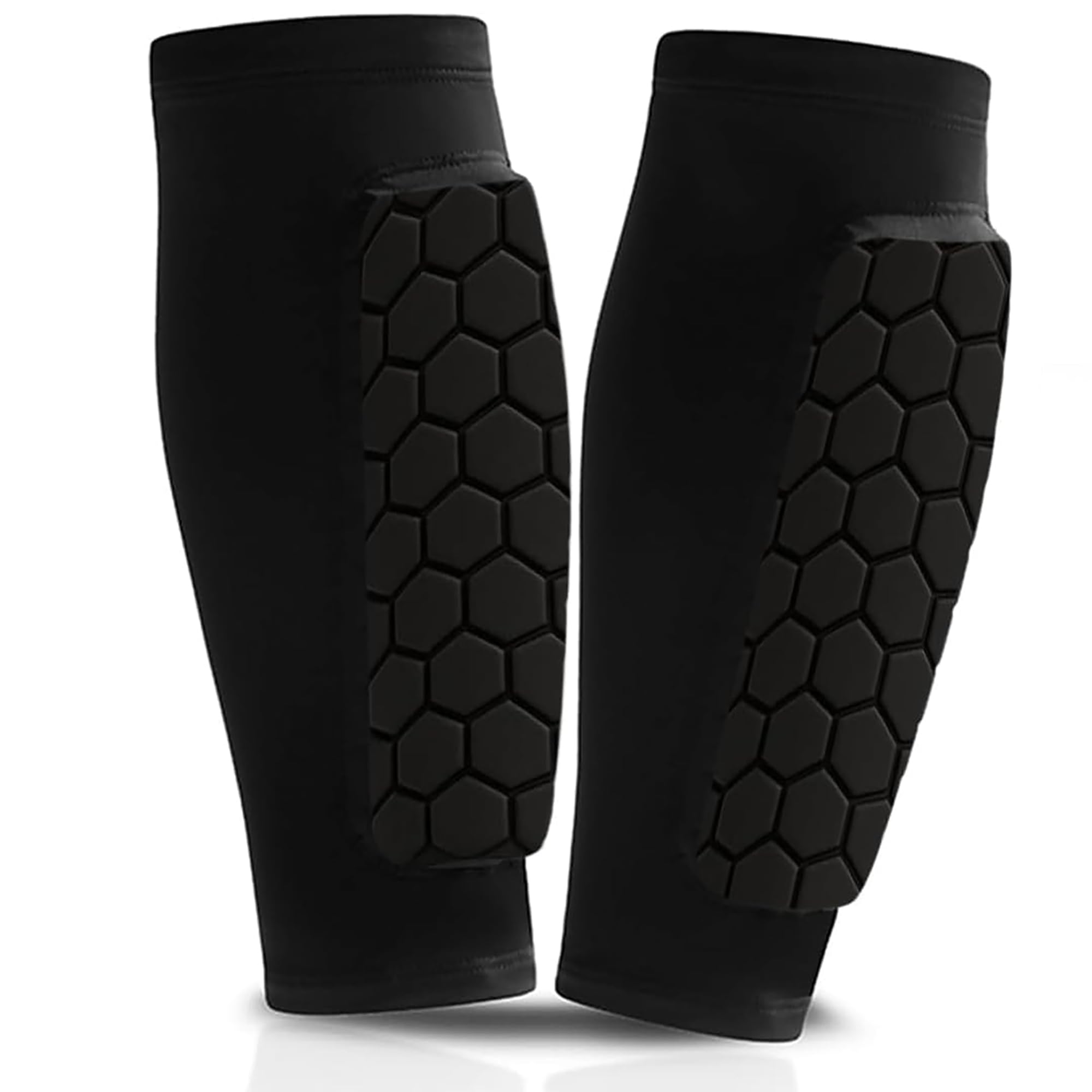 All-in-One Football Sock Guards,Built-in Shin Pads with Compression Sleeve for Kids & Adults,Breathable, Anti-Slip (Black, S)