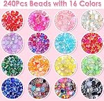 Cludoo 240 Piece Large Hole Bead Set - 16 Color European Bulk Beads for Jewelry Making, Fairy Garden Wands, Lampwork Spacer Beads