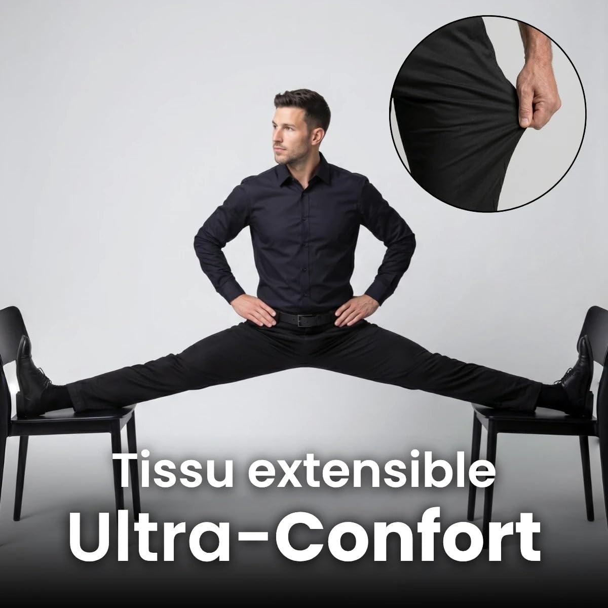 Bellutia Pantalon Extensible MorphoFit, Pantalon Homme Extensible Respirant Coupe ajustée Taille élastique Tissu Stretch léger sans Repassage séchage Rapide Anti-Taches Confort Quotidien
