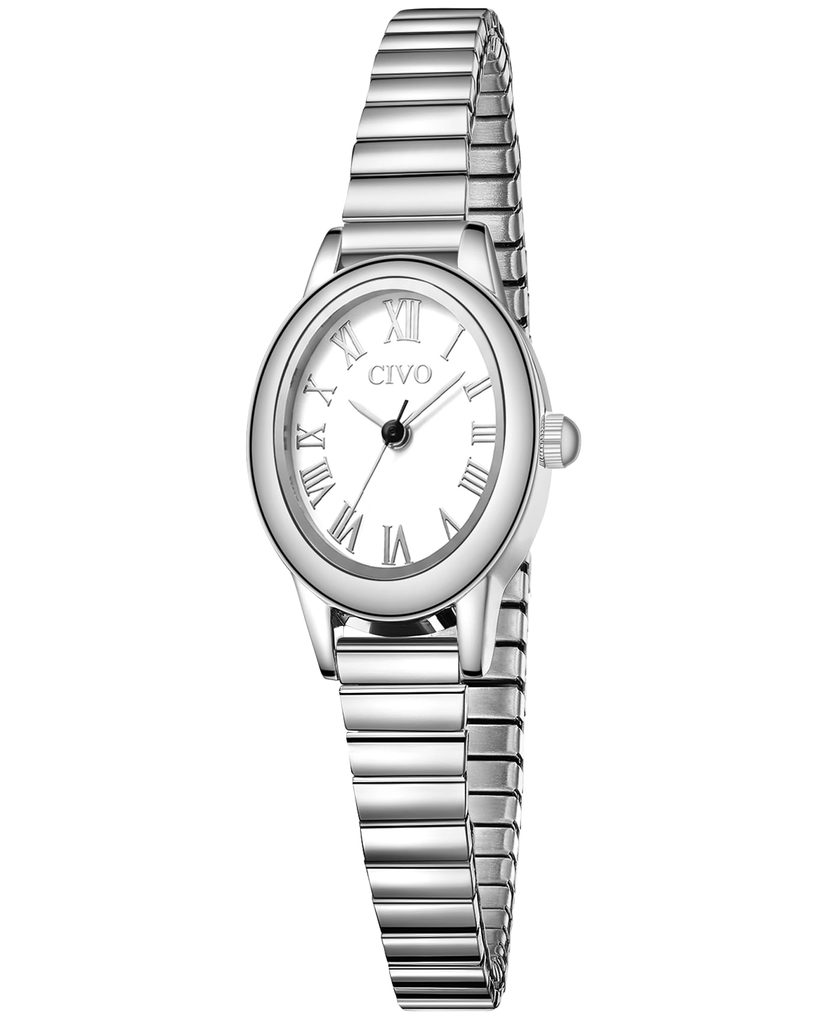 CIVO Vintage Armbanduhr Damen Kleine: Oval Gehäuse Römisches Zifferblatt Analoge mit Elastisches Armband - Zarte Gold Silber Damenuhr Geschenke zum Jahrestag Valentinstag 2 Größen (M/L)