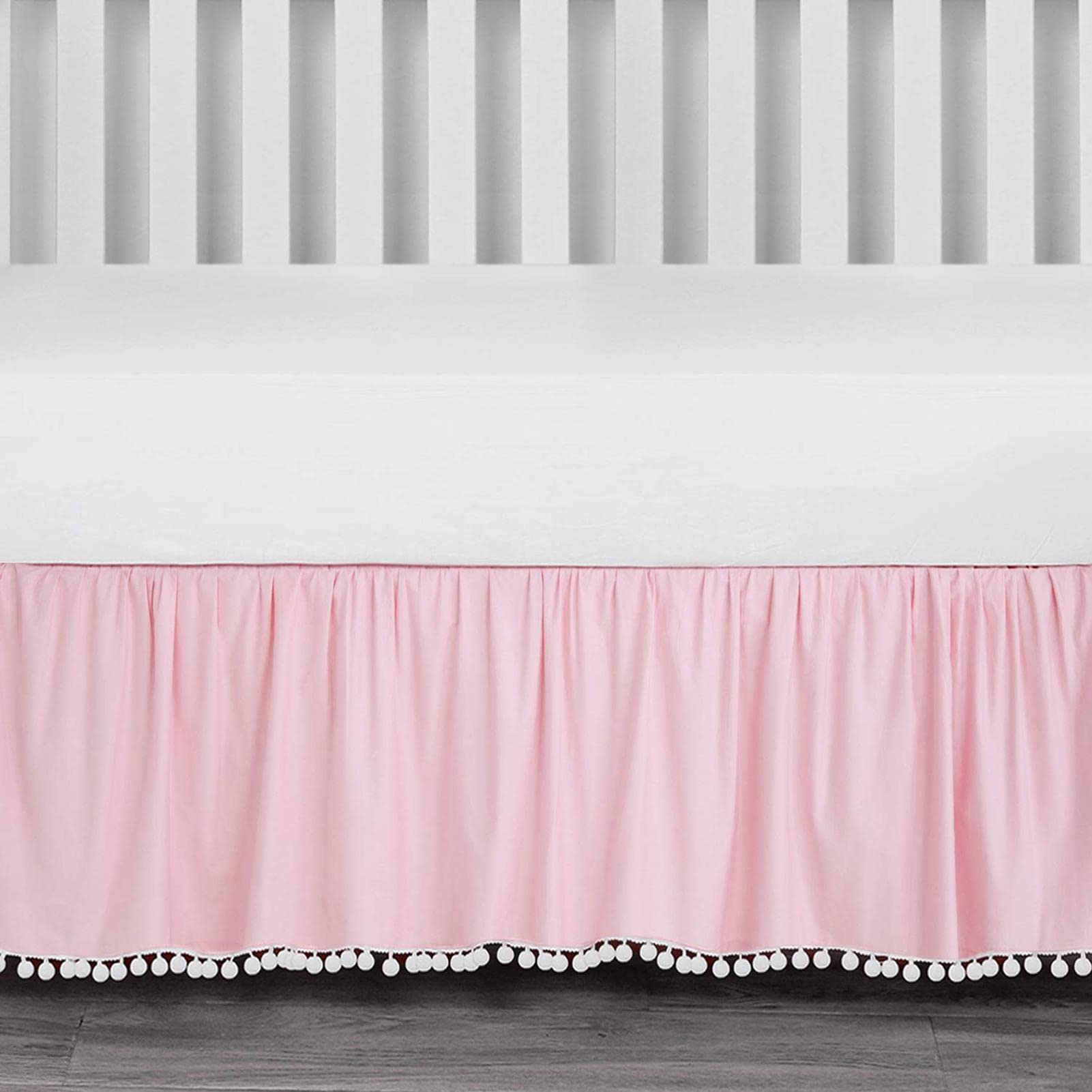 Gonne per Lettino - Gonne per Lettino per Bambini | Gonna arricciata per presepe con Pompon, gonne per Lettino per Bambini in Microfibra per Bambine 28 "X 52"