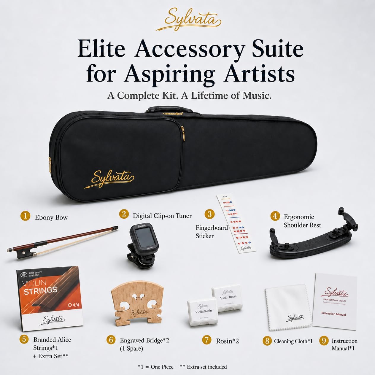 4/4 Full Size Violin Starter Kit, Acoustic Fiddle for Beginners & Students, Tiger-Striped Violin 4/4 Full Size with Ebony Fittings, Includes Alice Bow, 2 Bridges, Tuner, and Case thumbnail