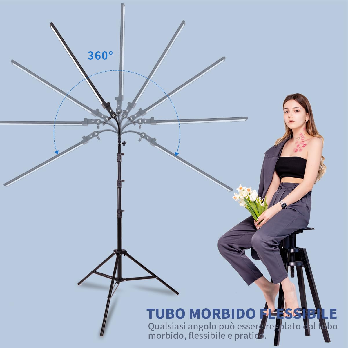 Kit di Illuminazione LED da Studio Fotografico con Supporto e Borsa Tubo Morbido per Bellezza, Sopracciglia, Tatuaggio, Trucco, Odontoiatria, Ciglia, Ritratto, Luce per Fotografia Di Prodotto