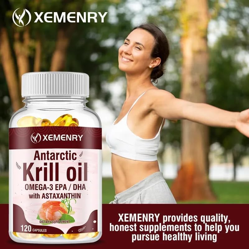 Huile de krill antarctique 2000 mg (120 gélules) avec suppléments d'oméga-3 EPA, DHA et astaxanthine