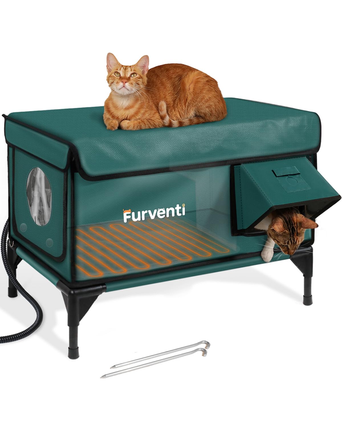 Photo 1 of Outdoor Heated Cat House in Winter,Extremely Insulated & Weatherproof,Elevated Feral Cat Shelter with Waterproof Eaves & Escape Door for Outside Stray Barn Cat (Green, XL) 28.0