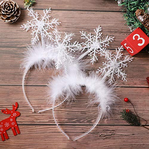 2pcs Christmas Headbands Snowflakes Hairhoop Hair Band Feather Snowflakes Headdress Christmas Hair Accessory Hair Decoration for Christmas Party Favors - Image 2
