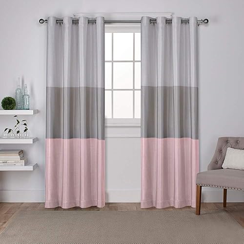 Exclusive Home Curtains - Par de paños de cortina rústica a rayas de seda sintética con ojales