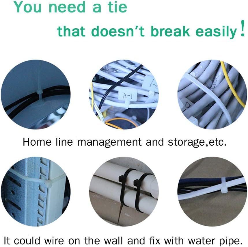 White Zip Ties 8 Inch 1000 Pack, 40 lbs Nylon Cable Ties, Self Locking UV Resistant Wire Ties for Wreath Crafts, DIY, Decor, Indoor Outdoor, Home and Garden