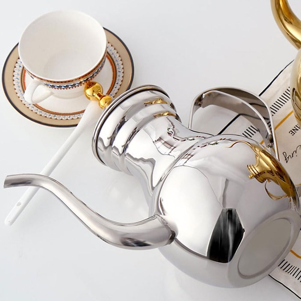 Zerodeko Stainless Steel Filter Pot Commercial Arab Drip Kettle Fine Mouth Pot Stove Household Colander Filter Gooseneck Teapot Middle East Blooming Tea Container at Night Scented Tea