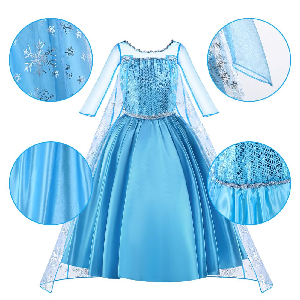 Vicloon Elsa Costume Ragazze Principessa, Elsa Vestito Set con Principessa Corona e Principessa Bacchetta, Cosplay Party Halloween Abito delle Ragazze di Natale Vestito Fantasia