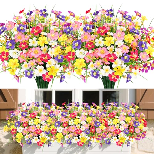 MOTONG Artificial Flowers Outdoor,12 Bundles of 6 Color UV Resist...