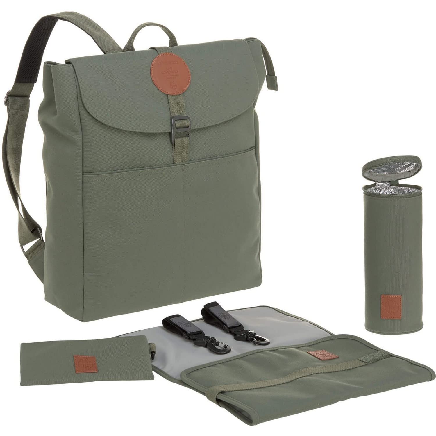LÄSSIG Baby Wickelrucksack Wickeltasche Babytasche stylische Tasche inkl. Wickelzubehör/Backpack Adventure, Olive