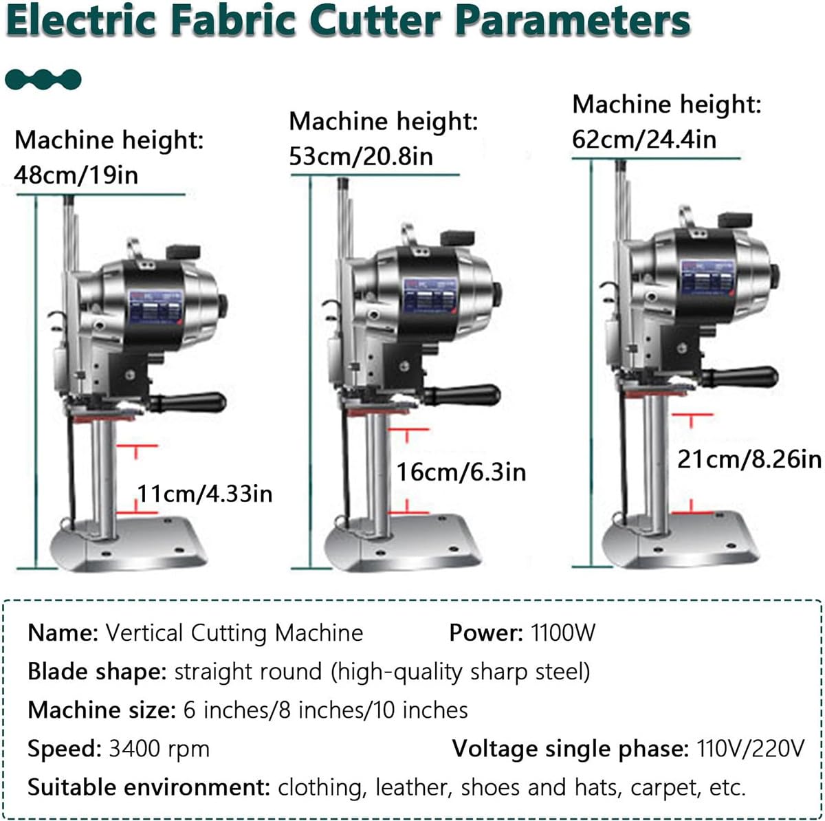 Taglierina Verticale elettrica per Tessuti con Lama Dritta, Macchina da Taglio per Tessuti da 1100 W, con Luce LED, per Tessuti, Carta, Pelle, Gomma e Moquette,6in