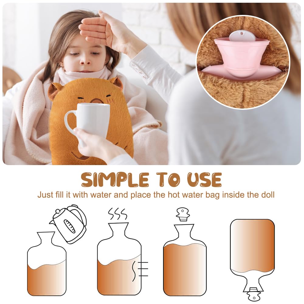 Capybara Hot Water Bottle, Plush Hand Warmer With 500ml Kids Hot Water Bottle, Animals Hot Water Bottles Can Warm Hands And Feet, For Kids, Babies - View #10
