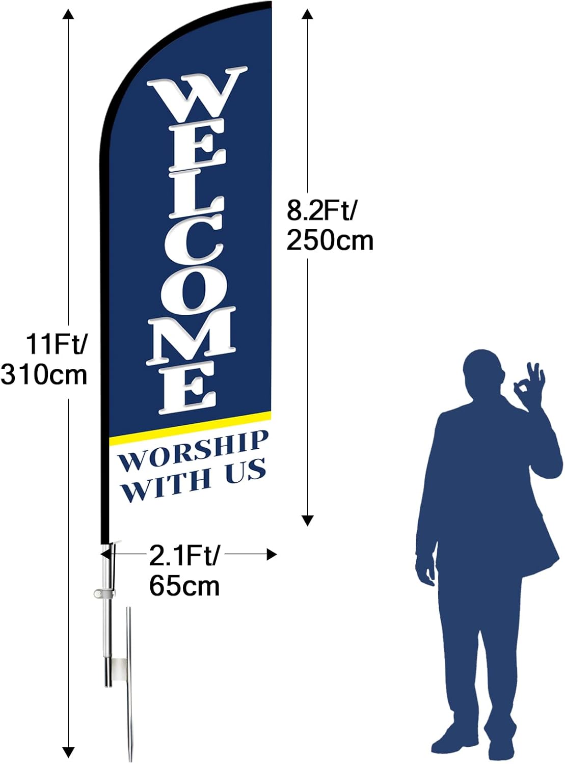 Church Flags for Worship, 11FT Windless Welcome Worship Church Flags for Outside with Aluminum Alloy Flagpole, Stainless Steel Ground Stake, Portable Bag, Welcome Sign for Church