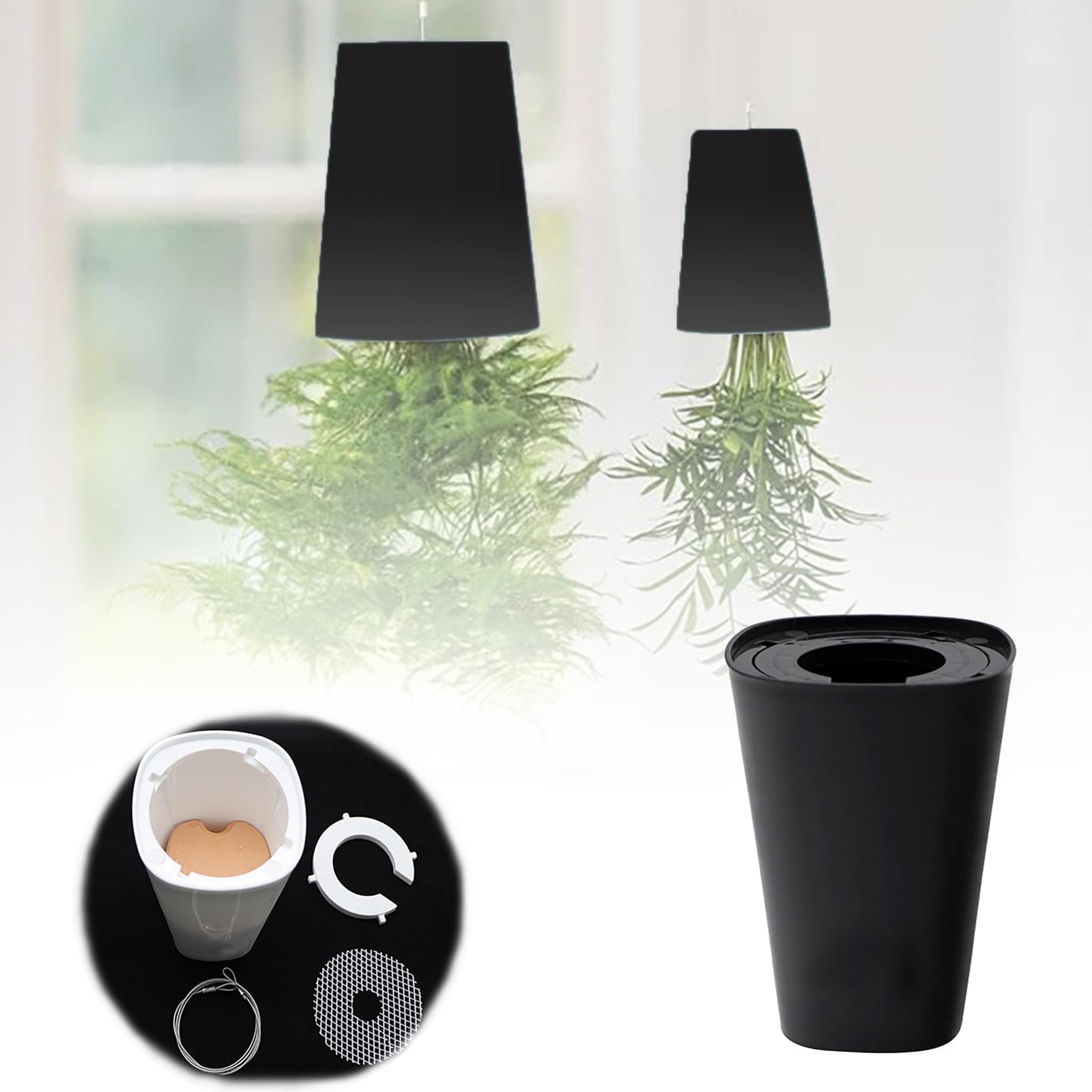 Generic Upside-Down Hanging Planter Pots for Herbs, Flowers, Indoor Balcony Garden Home Decor, Recycled Hanging Planter Pot, Upside Down Sky Planting Pot (Black)