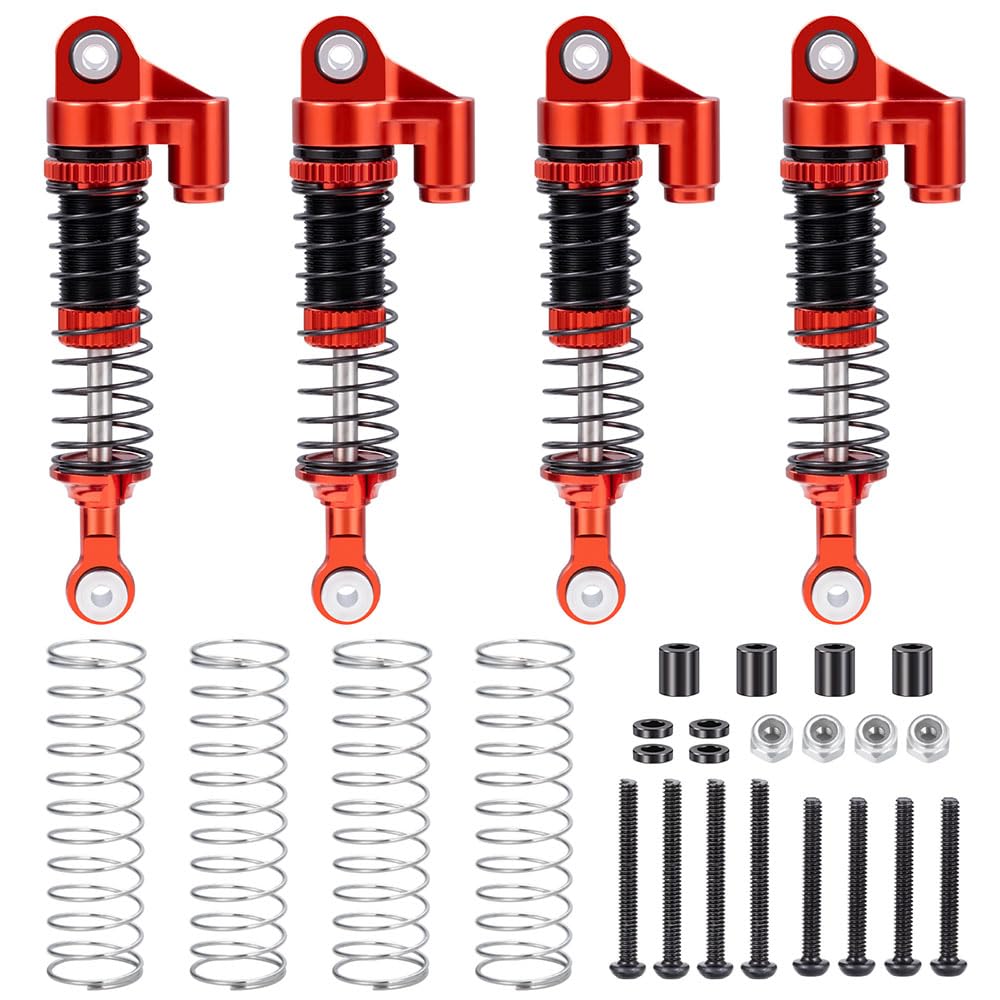 MOHERO 4Pcs 53mm Shocks - Aluminum RC Threaded Tele Absorber Damper for 1/18 RC Rock Crawler Ascent-18 Upgrades Parts (Red)