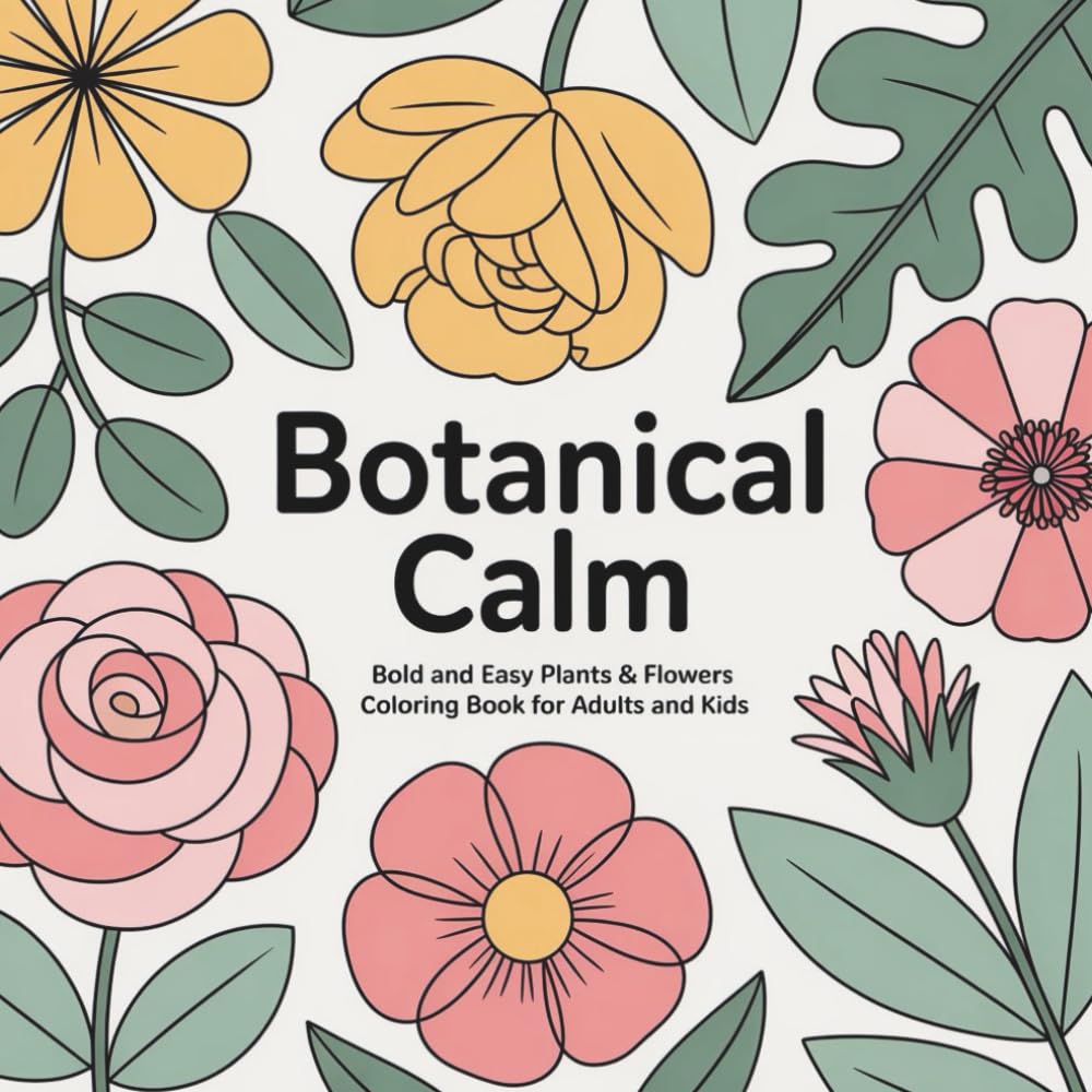 Botanical Calm: Bold and Easy Plants & Flowers Coloring Book for Adults and Kids (Botanical Calm Bold and Easy Coloring Book)