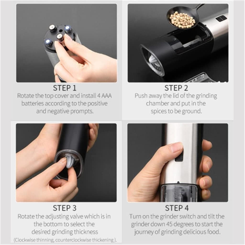 Pepper Grinder Electric Salt and Pepper Grinder with LED Light Automatic Spice Mill Adjustable Coarseness Kitchen Tool