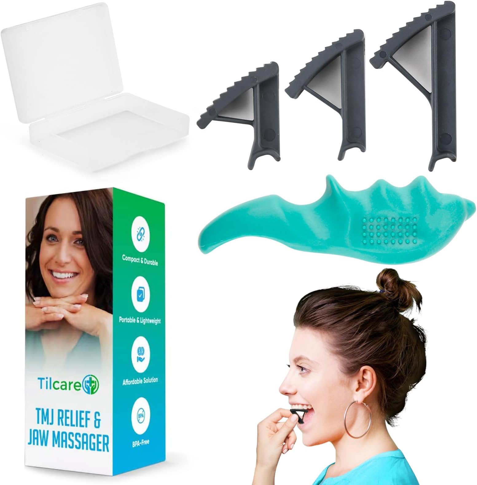 TMJ Relief and TMJ Massager Device by Tilcare - Best Relief for TMJ Pain, Jaw Pain, Bruxism, Teeth Grinding & Headaches - TMJ Relief Product Comes with a Trigger Point Jaw Massager Tool